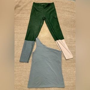 Outdoor voices leggings and asymmetrical tank top in green
